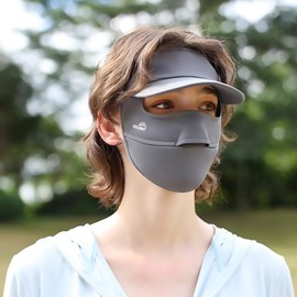 OhSunny Women Wide Brim Anti UV Face Cover UPF 50+ Full Face Mask Breathable Sunscreen Sports Face Covering SLN4M237 (Dark Grey)