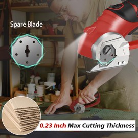 Cordless Electric Scissors, 4V Rechargeable Heavy Duty Rotary Cutter with LED Light & Safety Lock for Cardboard, Fabric, Leather, Carpet, Plastic, Crafting, Sewing, DIY & Industrial Use + Box (Red)