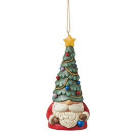 Enesco Jim Shore Heartwood Creek Gnome with Christmas Tree Hat and Star Lit Hanging Ornament, 5.12 Inch, Multicolor