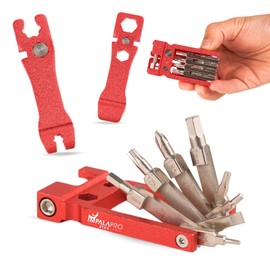 IMPALAPRO Bike Tool Kit Portable 20 in 1 Compact and Lightweight (117.5g) Chrome-Vanadium (CRV) - Bike Multitool with Chain Breaker - MTB Multitool - Bike Repair Tools (Red)