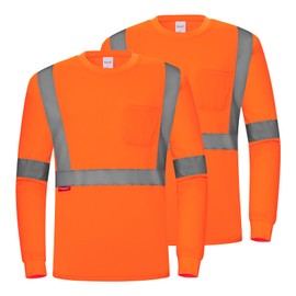 ProtectX High Visibility Shirts Hi Vis Long Sleeve Shirts for Men Women Reflective Class 2 Safety Shirts 2 Pack, Orange Long Solid, X-Large