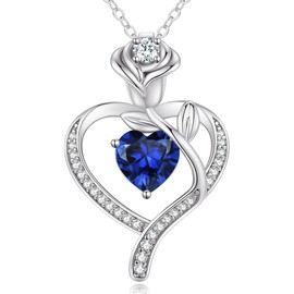 CDE Women's Rose Gold Heart Necklace 925 Sterling Silver Birthstone Gifts for Women with Pendant Jewellery Birthday Christmas Valentine's Day Mother's Day Mum, Sterling Silver