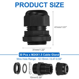 MECCANIXITY 30 Pcs M24 Cable Gland, 12-15mm Wire Hole Waterproof Nylon Joint for Cable Fixing, Wiring, Repairing, Gland Replacement, Electrical Appliances, Black