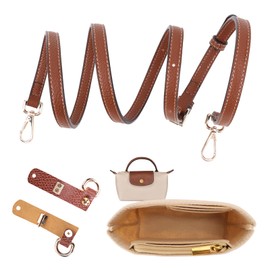 Mini Bag Strap and Organizer Insert Kit for Longchamp Mini Bag, Multi-Pocket Organizer Insert for Tote Bag, No-Punch Adjustable Buckle Leather Purse Shoulder Strap for Long Champ Bag Women (Style 2)