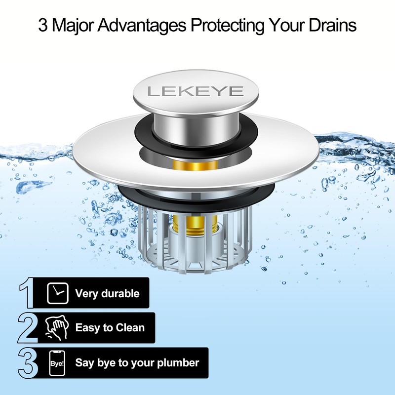 LEKEYE Tub Stopper | Shower Drain Hair Catcher | Pop-up