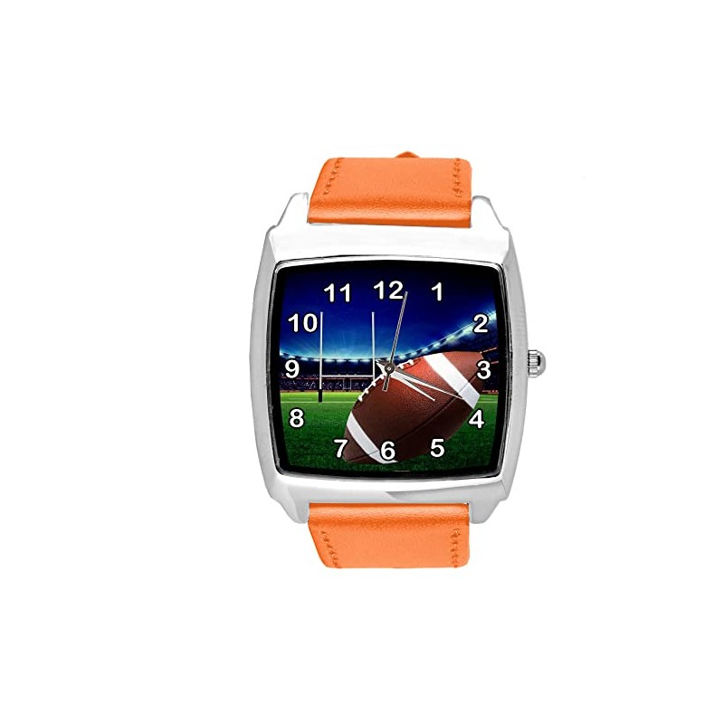 TAPORT Orange Leather Square Watch for Rugby Fans