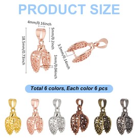 CRAFTYMELODY 36Pcs Pinch Bail Clip Clasp 6 Color Brass Leaf Snap on Bail Bead Pendant Connector Dangle Charm Jewelry Finding for Jewelry Making Accessory Supplies Necklace Bracelets DIY Craft