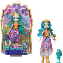 Enchantimals GYJ14 Royals Queen Unity Doll (8 Inch Tall) and Rainbow Figure of a Peacock, Toy from 4 Years