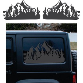 Compatible with Jeep Wrangler JL 2018–2023 (4 Door) | Precut US Flag Outdoor Forest Mountain Window Decals | Both Side | Proudly Made in The US | Matte Black (Mountain Forest)