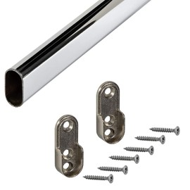 GedoTec® Clothes rack 1500 mm OVAL Steel chrome plated Furniture pipe Wardrobe pipe 30 x 15 MM including 2 Piece Wardrobe rail stock Made in Germany