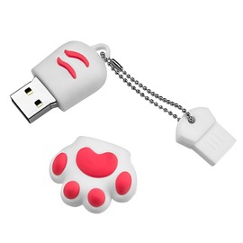 USB Stick 64 GB, USB Flash Drive 64 GB Memory Stick Cat Paw Pen Drive Cute Flash Drive 2.0 Cartoon Funny Memory Stick for Tablet, PC, Gifts (White)