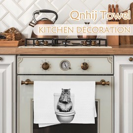 Qnhij Funny Cat Bathroom Hand Towels, Cat Bathroom Decor, Cats Lover Mom Lady Gifts, Humorous Toilet Kitten Decorative Hand Towels for Bath Room Washroom Restroom, 16x24 Inch