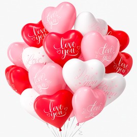 Pack of 30 Heart Balloons Red Pink White Heart Latex Balloons 12 Inch Heart Helium Balloons Heart Shape Latex Balloons for Valentine's Day Marriage Proposals Engagement Wedding Decoration Birthday