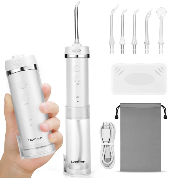 Oral Cleanser, Leominor Water Flosser, Cordless, Foldable, Portable, Compact, Oral, Sink, 5 Stage Water Pressure Model, 5 Nozzle Tips, IPX7, Waterproof, Rechargeable, Perfect for Traveling, Cleans Teeth with Water