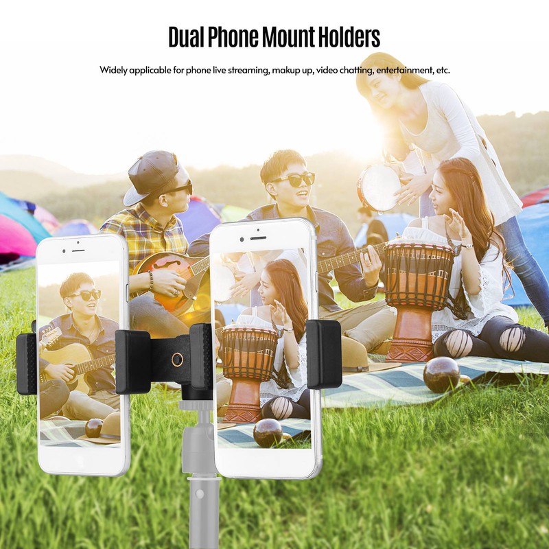 Double Phone Holder Tripod Mount Adapter Horizontal Vertical Shooting with