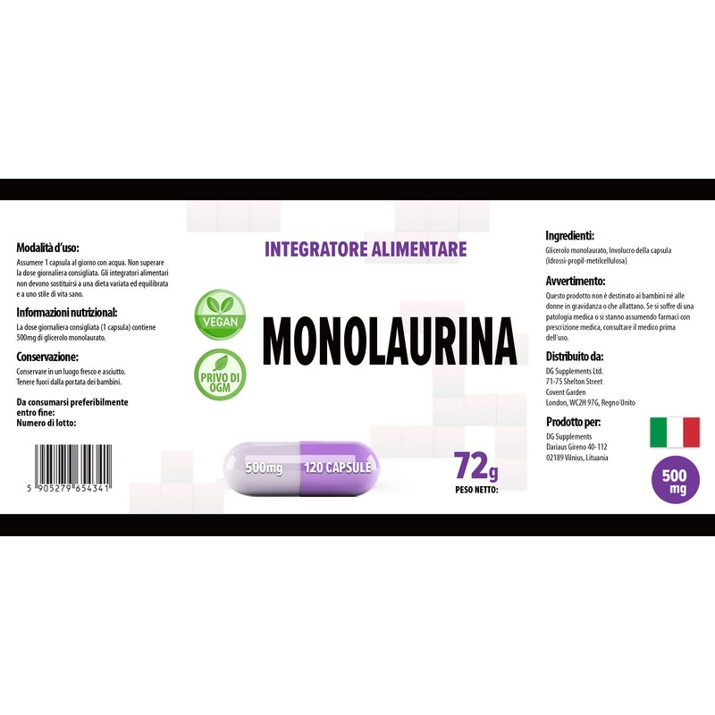 Monolaurin 500mg 120 Vegan Capsules, Laboratory Tested, Non-GMO, No Fillers