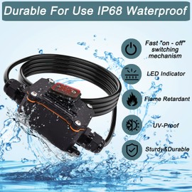 KarlKers 10FT 12V Inline Switch IP68 Waterproof, Outdoor On/Off Toggle Switch with Waterproof Junction Box, DC 12V-24V 20A On Off Switch 12 Volt Inline Cord Switch with Red LED Rocker Button