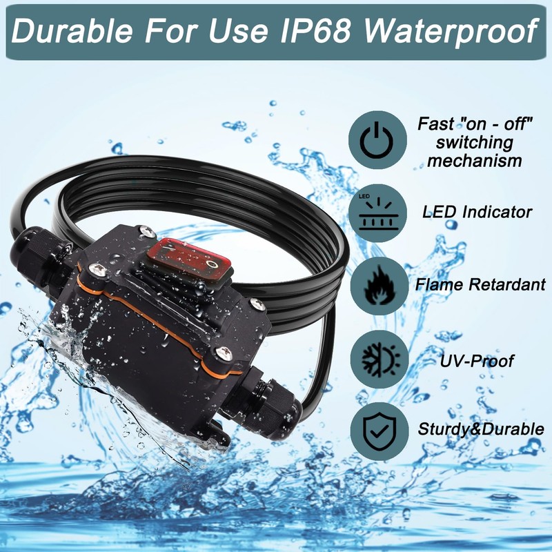 KarlKers 10FT 12V Inline Switch IP68 Waterproof, Outdoor On/Off Toggle