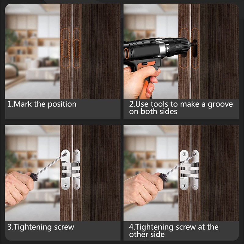 2pair (4pcs) of 1-3/4'' Hidden Hinges Stainless Steel Invisible Door