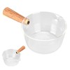 Glass Milk Pot with Wooden Handle V Shaped Spout Noodles