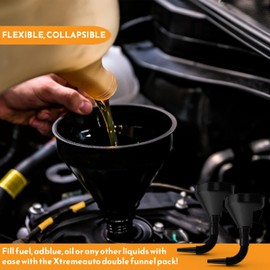 Xtremeauto Flexible Funnel & Spout Fuel & Liquids 𝐃𝐨𝐮𝐛𝐥𝐞 𝐏𝐚𝐜𝐤 - Car Funnel, Fuel Funnel, Wide Mouth Funnel For Oil, Adblue, Screenwash, Coolant, Large Funnel For Petrol