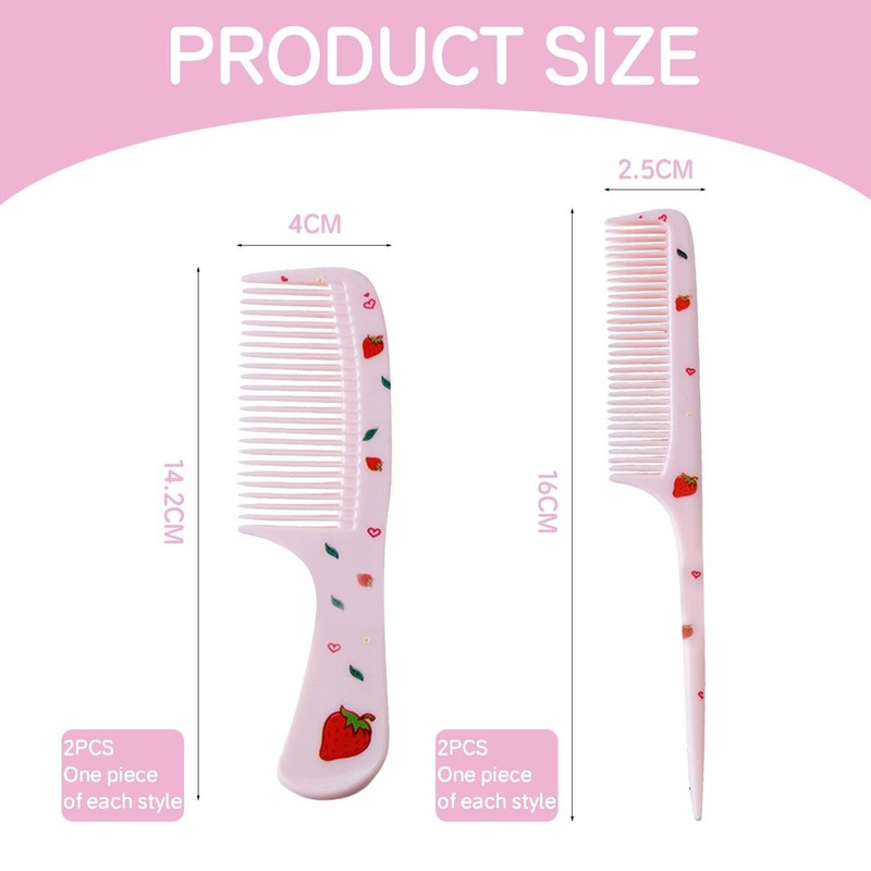 4 Pieces Fruit Comb, Strawberry and Orange Pattern Hair Comb,