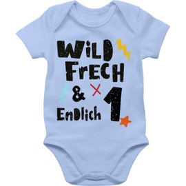 Shirtracer - Baby Bodysuit Boy Girl - 1st Birthday - Wild Cheeky and Finally 1 - Wonderful One Year, 2 baby blue, 12 - 18 months