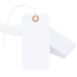 jijAcraft 100Pcs Tags with String, White Blank Price Tags, Pre-Attached Cotton Cord Hangtags, Thick Paper Shipping Tags with Reinforced Eyelet for Gift Wrap, Christmas, Party