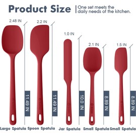 ChefAide 5 Pieces Silicone Spatula Set, Food Grade Rubber Spatula, Upgrade Strong Handle with Ergonomic Grip, Heat Resistant Up to 600°F for Nonstick Cookware, Cooking Red