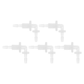 HEROFFIX 5 Pcs Aquarium Plastic Hose Barb Fitting 3/32" Hose ID M6 Thread Elbow Connectors Aquarium Tank Air Pump Hose Joints Clear PP