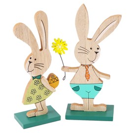 Zaloife Easter Decoration, Easter Bunny Figurine Made of Wood, Set of 2