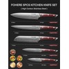 FOHERE Kitchen Knife Set with Ergonomic Red Pakkawood Handle, 5