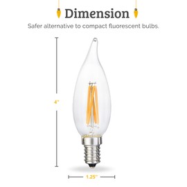 Brite Innovations E12 LED Dimmable Bulbs 3 Pack - 40 Watt Equivalent - for Chandelier and Candelabra Sconces, Flame Tip – 2700K Warm White Light, 4W Filament, 120v, 400 Lumens