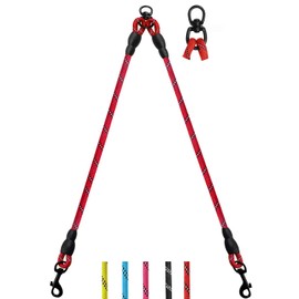 DDSCOLOUR Double Dog Leash Coupler, No Tangle 360° Swivel Reflective Double Lead Dual Two Dog Lead Splitter, fo Fits Small Medium Large Dogs,30 inch（Diameter:0.8-1.2cm,Red