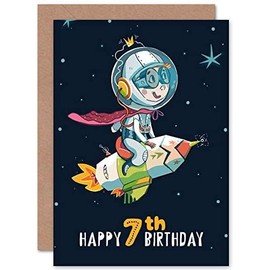 Wee Blue Coo Space Rocket Astronaut Birthday 7th Greetings Card
