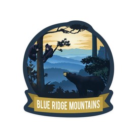Die Cut Sticker Blue Ridge Mountains, Virginia, Black Bears, Lithograph, Contour Vinyl Sticker 1 to 3 inches (Waterproof Decal for Cars, Water Bottles, Laptops, Coolers), Small