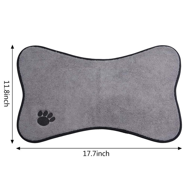 SINLAND Microfiber Pet Bowl Mat Dish Drying Mat 11.8 Inch x 17.7 Inch Grey with Anti-Skid Backing