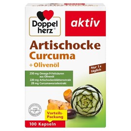 Doppelherz Artichoke + Olive Oil + Curcuma | With 220 mg artichokes, 250 omega 9 fatty acids from olive oil - additional turmeric root extract - 100 capsules