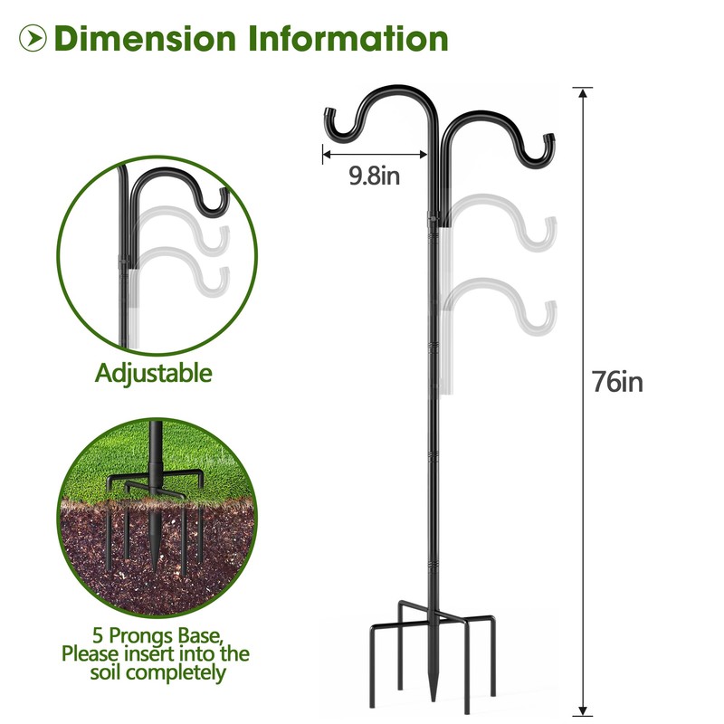 Double Shepherds Hooks for Outdoor,76" Heavy Duty Bird Feeder Pole