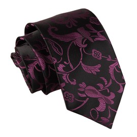 DQT Floral Patterned Wedding Classic Standard Neck Tie for Men - Black and Purple