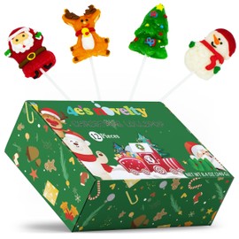 4E's Novelty 12 Pack Christmas Lollipop – Fun Holiday Shapes: Santa, Snowman, Reindeer, Tree, Christmas Lollipops Individually Wrapped Bulk, Christmas Candy Suckers, Stocking Stuffer for Kids & Adults
