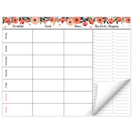 Global Printed Products 8.5" x 11" Horizontal Meal Planning Pad, 60-Sheets, Peach & Pink Floral