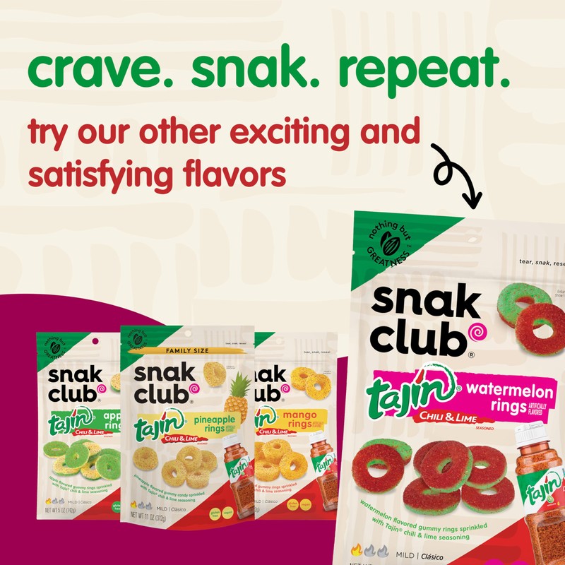 Snak Club Tajin Peach Rings Gummy Candy, Fruit Candy Gummies