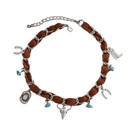 FFLaiwah Feather Western Turquoise Choker Necklace for Women Cowboy Hat Silver Plated Black Brown Suede Boho Summer Cowgirl Rodeo Country Concert Outfits Jewelry Accessories-D