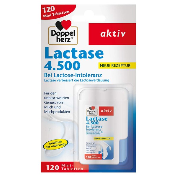 Doppelherz Lactase 4,500 - Nutritional Supplement for Lactose Intolerance in Practical Click Dispenser - 1 x 120 Tablets