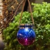 LuxenHome Blue and Red Crackle Glass Solar Outdoor Hanging and
