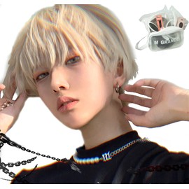 M Grande DY09B Men’s Premium Wig, 6-Piece Set, Short Cut, Cool, Natural, Makes Your Face Look Smaller, Full Wig, Produced by Renown Stylist, Color: Cool White