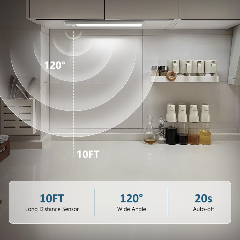 Ascher 10.2inch Under Cabinet Lights, 2000mAh Rechargeable Motion Sensor Light