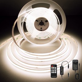 BERIXDEEP COB LED Strip 5 m Neutral White, LED Strip Dimmable 24 V with Power Supply and Remote Control, 4000 K, CRI 92+, 8 mm, LED Strip for Bedroom, Living Room, Undermount, TV, Kitchen, DIY