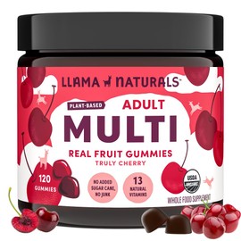 Llama Naturals Llama Naturals Real Fruit Gummy Vitamins for Adults | No Added Sugar Cane | Whole Food Multivitamin Gummies | Women + Men | Vegan, Organic, Chewable | 120 ct, 30 Day Supply | Cherry